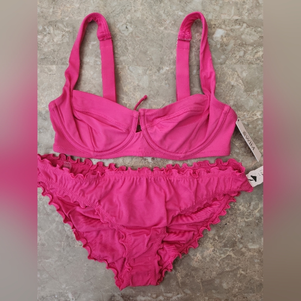 32D/S VS Swim Full Coverage Ruffle Cheeky Bikini Set Tropical Island Getaway